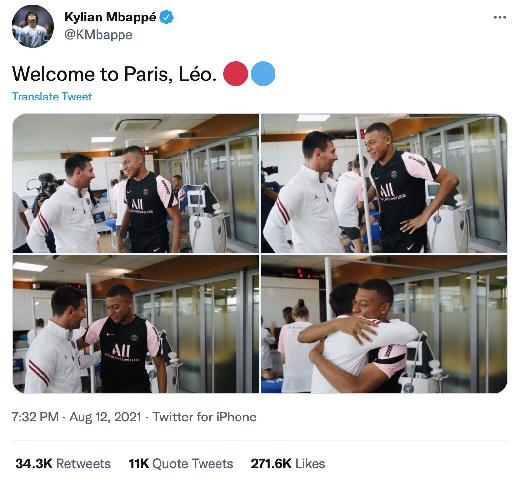 Kylian Mbappe chào mừng Messi tới PSG